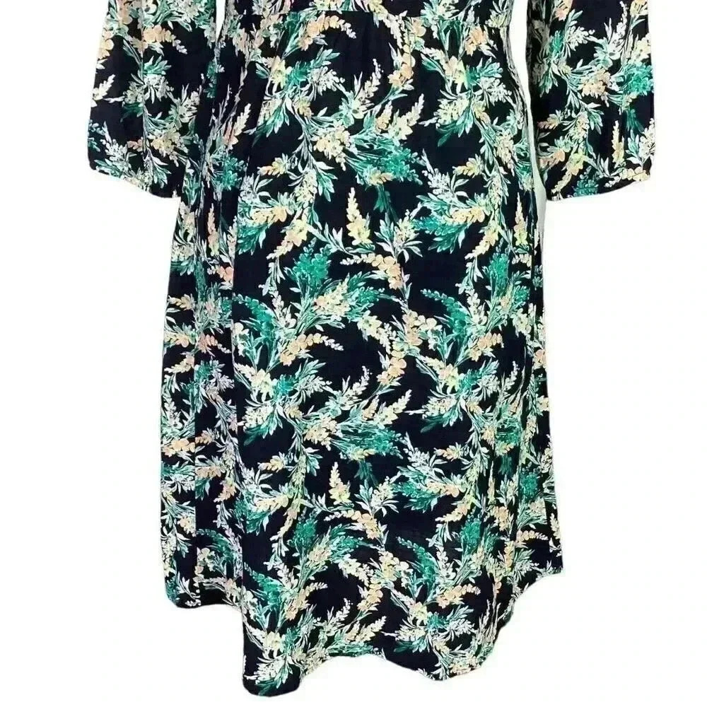 J. Jill Dress Womens S Blue Green Floral Cotton Puff Sleeve Pockets Midi - Picture 9 of 11